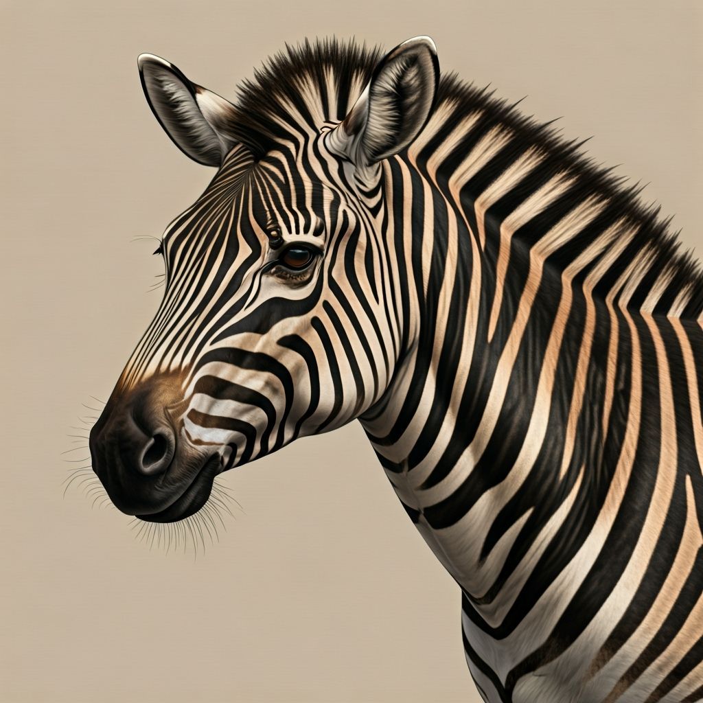 Extinct Quagga Zebra: Hyperdetailed Charcoal Sketch