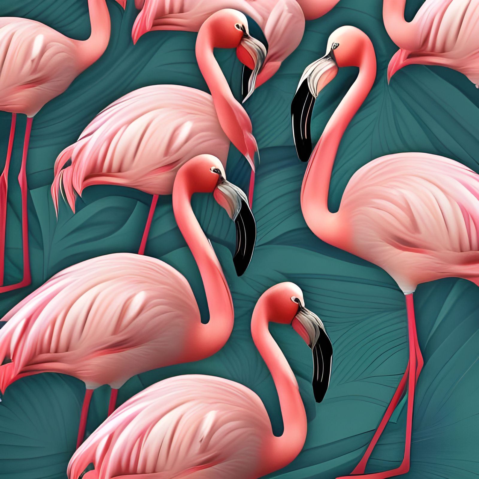 Pink Flamingos in African Lake: Abstract Art