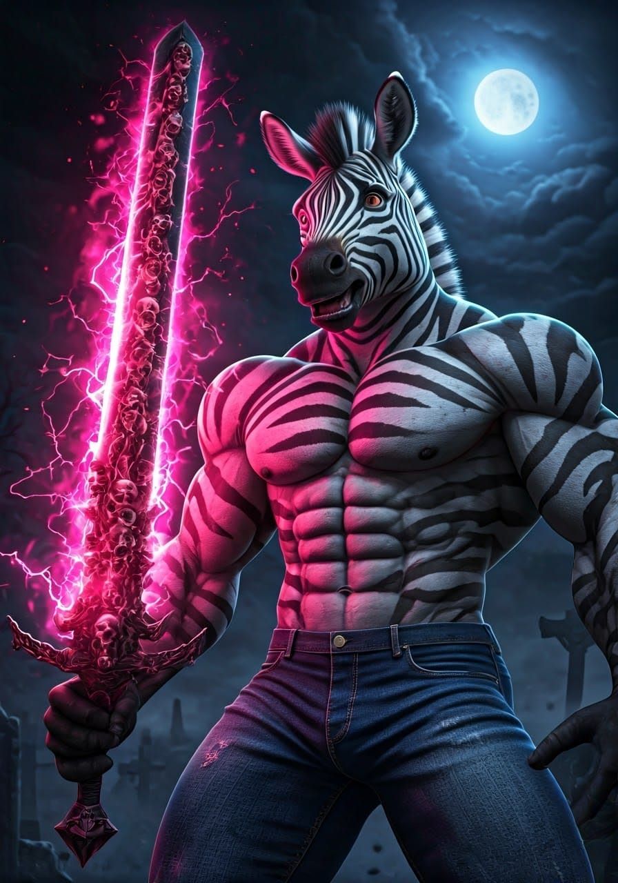 Hyperreal Zebra Wields Soul-Forged Claymore in Dark Fantasy