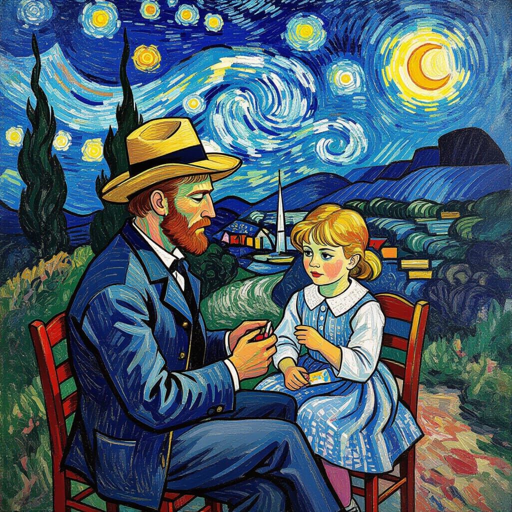 Children Playing in Van Gogh Impressionist Style