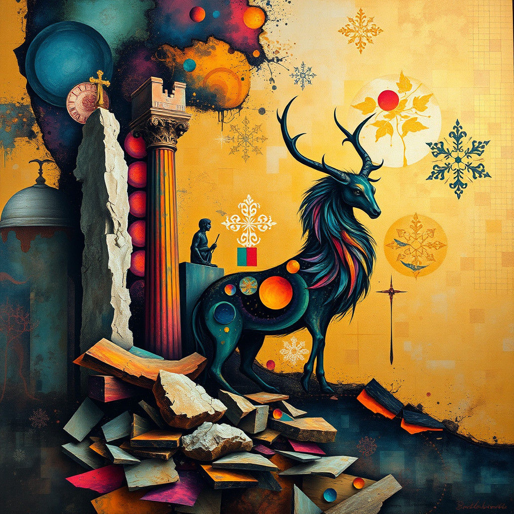 Vibrant Art Nouveau Ruins with Animal Forms