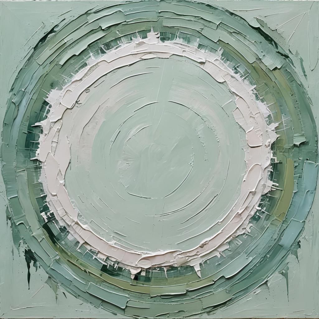 Abstract Impasto Painting with Pale Green Circle