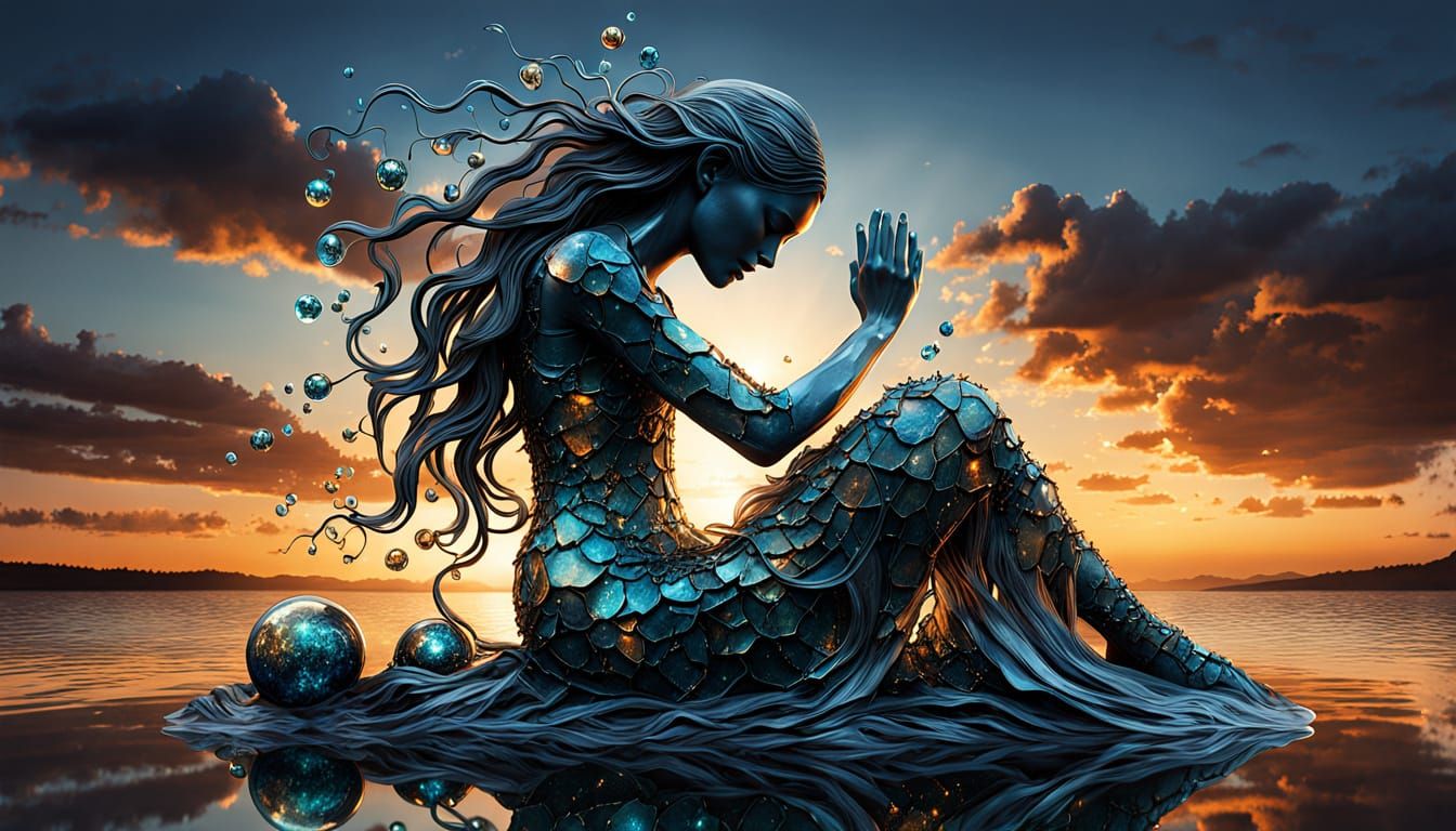 Surreal Fragmented Sculpture of Woman at Sunset