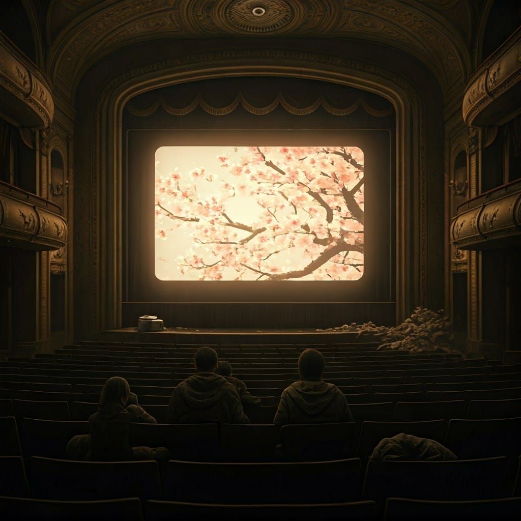 Post-Apocalyptic Theater: Cherry Blossoms in Monochrome