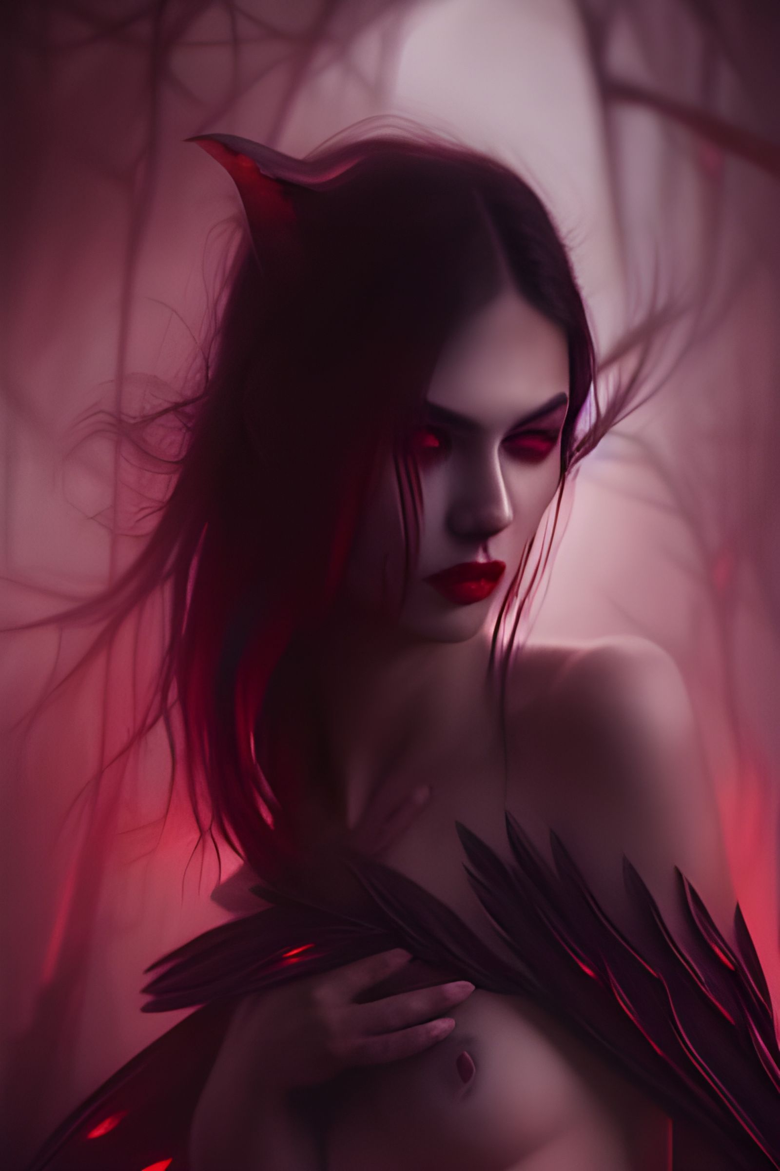 Beautiful Blood Demon Portrait in Digital Art Style