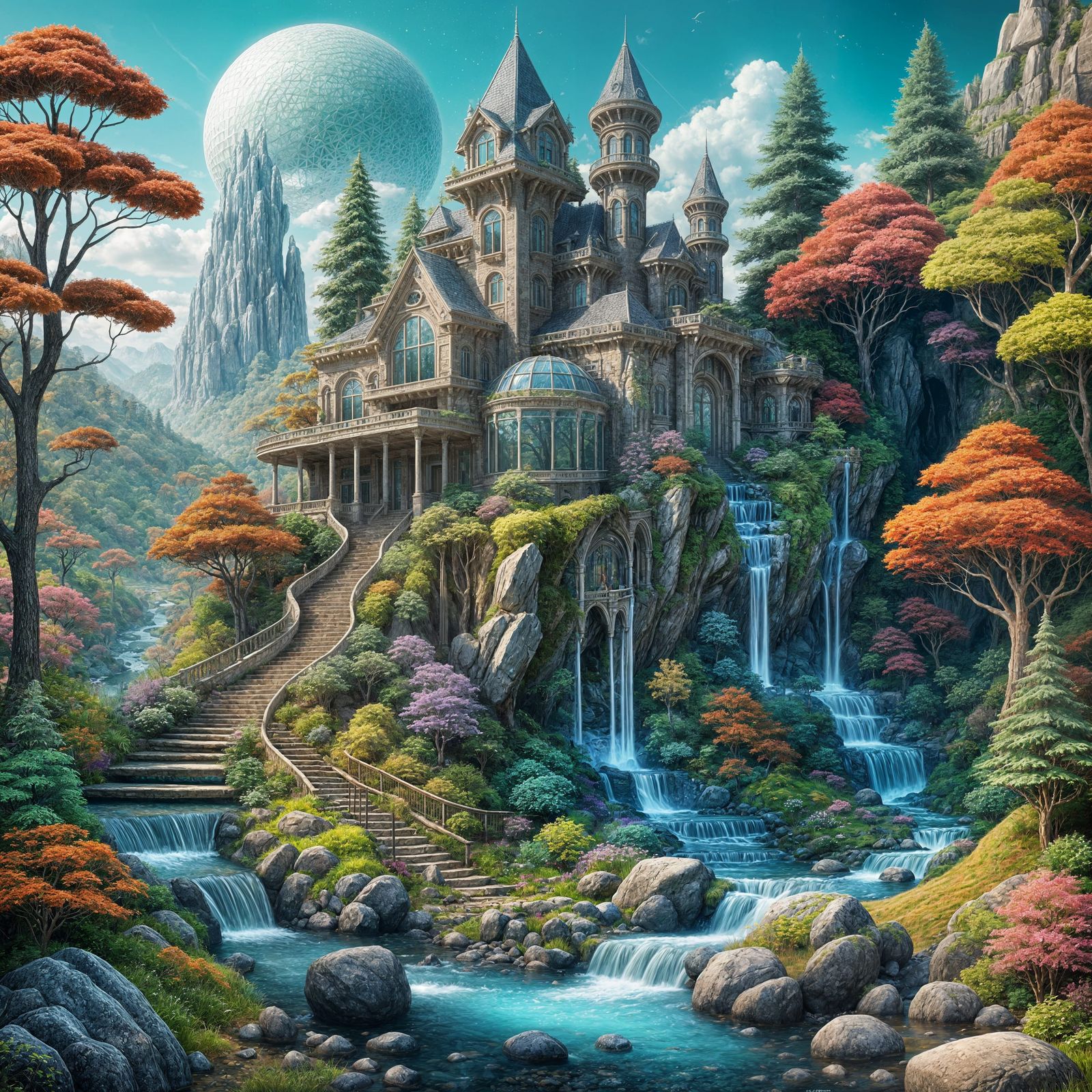 Sci-Fi Mansion in Surreal Forest Landscape