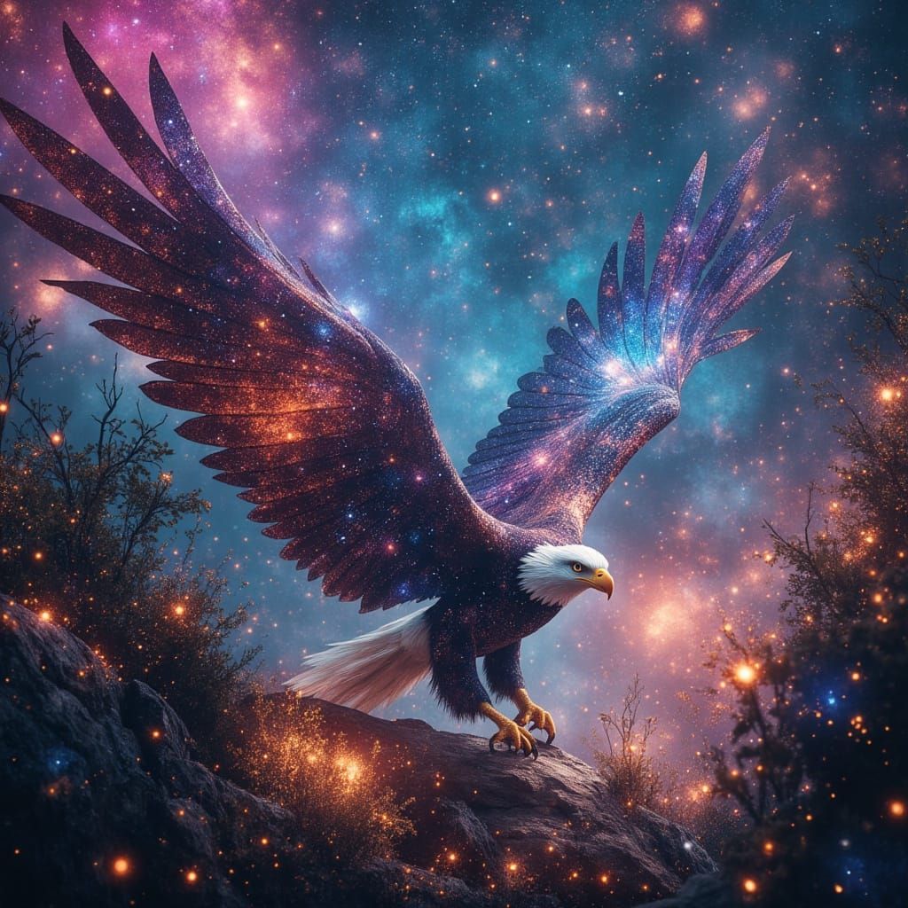 Bioluminescent Eagle in Alien Jungle