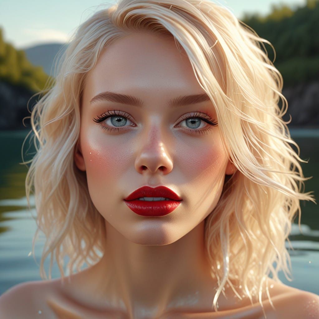 Surrealistic Portrait of a Blonde Woman in a Dreamlike Scene