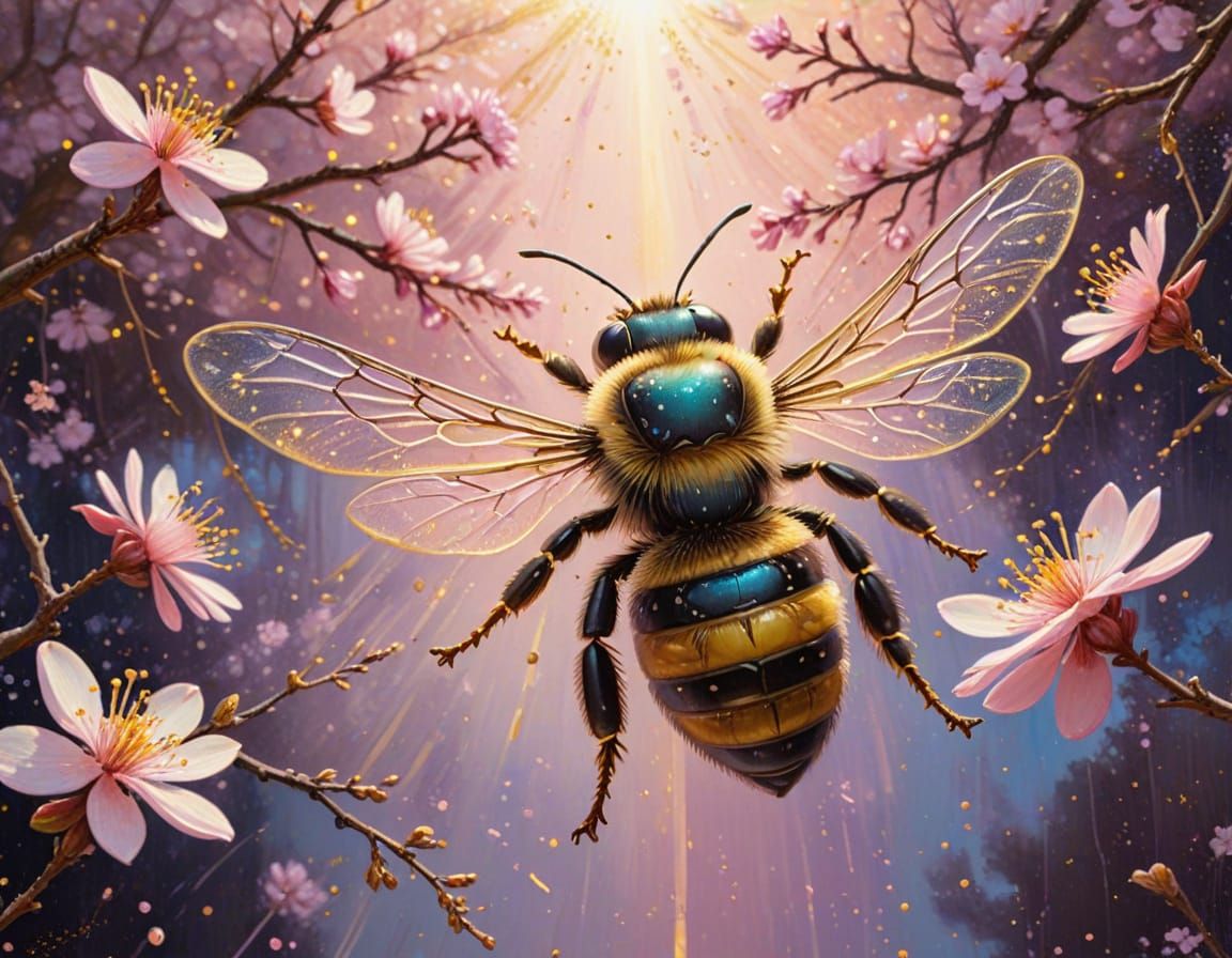 Vibrant Sakura Bee in Golden Glow