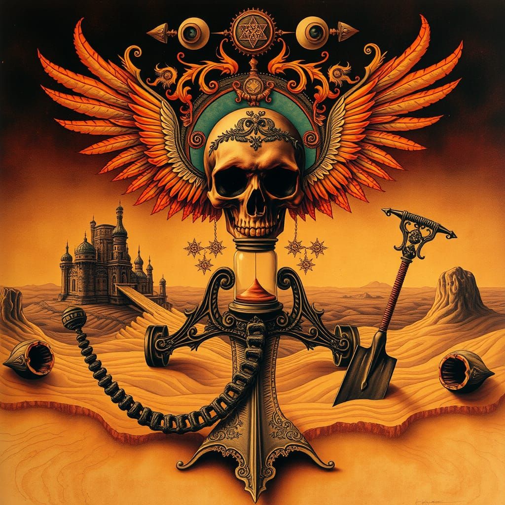 Eerie surreal landscape, adorned with vibrant, uncomfortably...