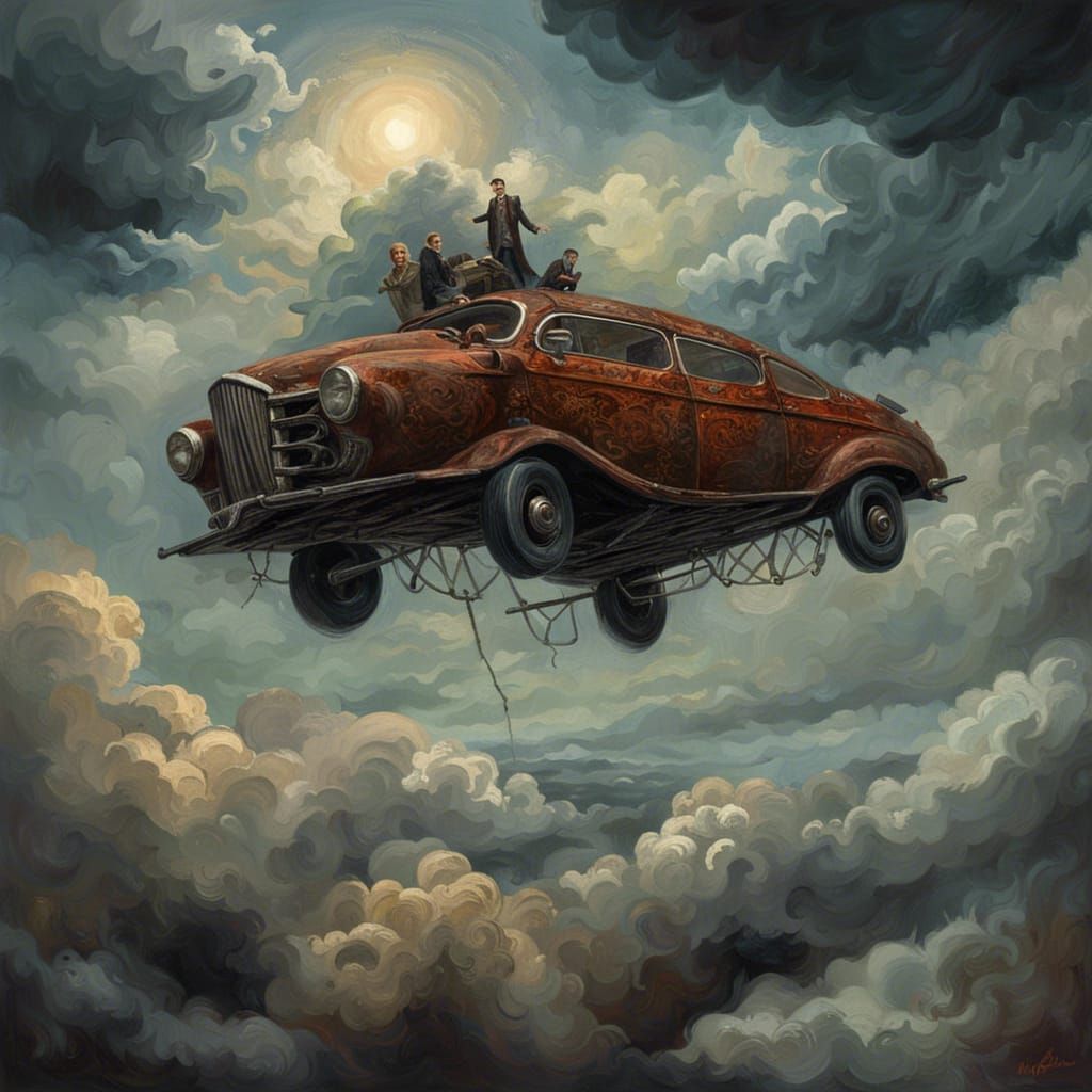 Disturbing Flying Car: Gothic Impressionist Masterpiece