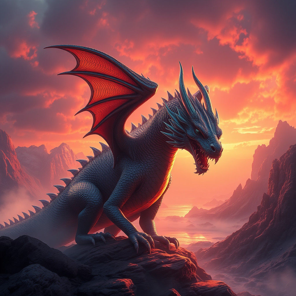 Iridescent Dragon in a Fantastical Landscape
