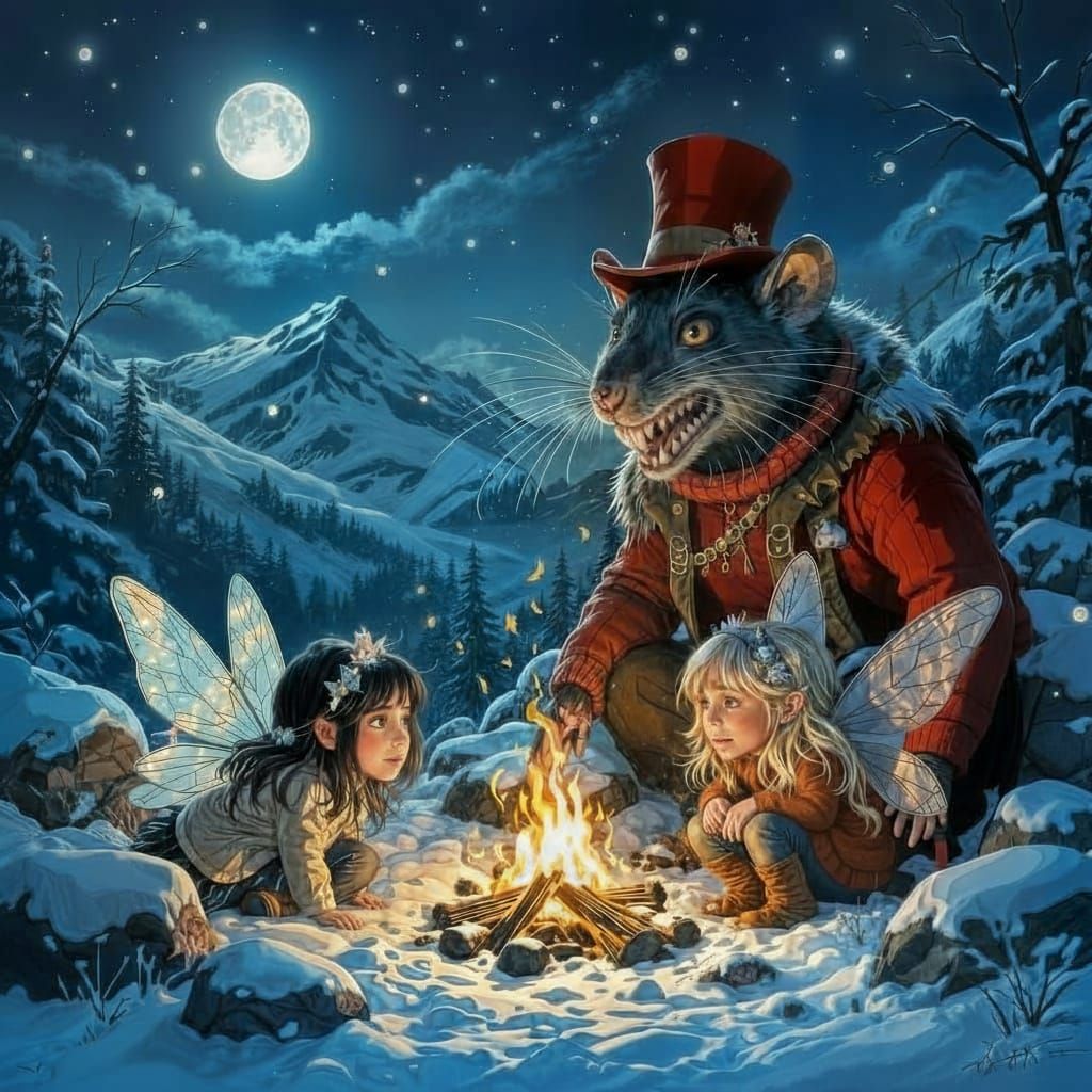 Fairy Winged Girls Startled By Giant Rat In Snowy Mountain P...