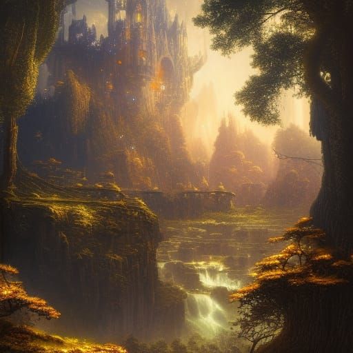 Goblin Cave Treasure: Ornate Fortress Over Waterfall