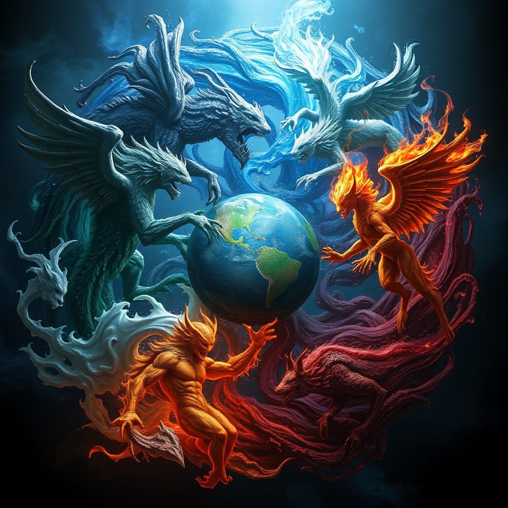 Elemental Convergence: Earth, Water, Air, and Fire