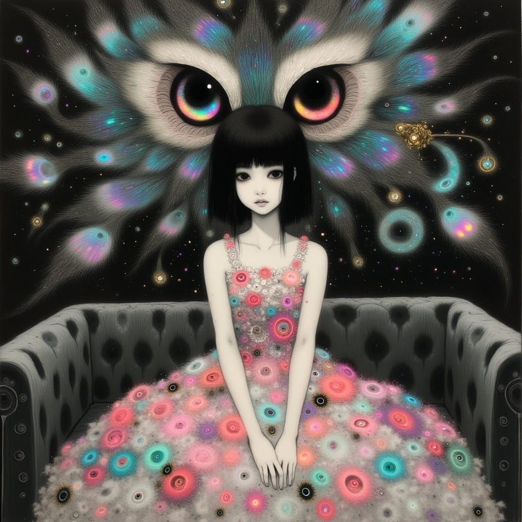 Surreal Pastel Goddess Among Whispers of a Gargantuan Feline