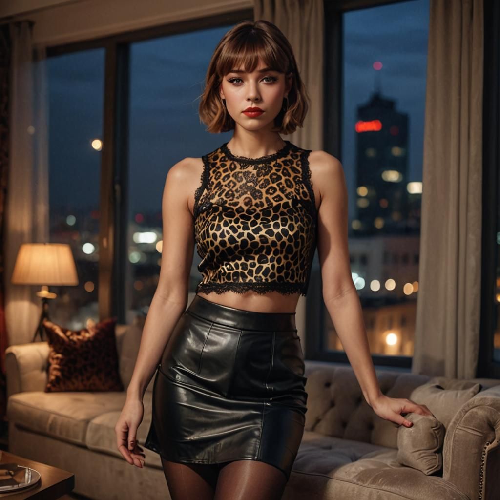 Glamorous Woman in Leopard Print at Night