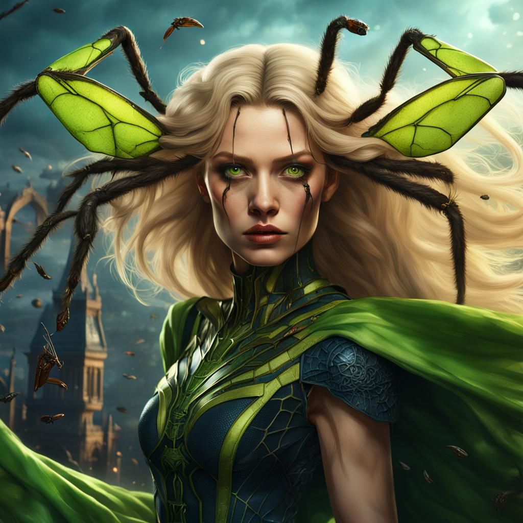 Spider-Eyed Woman in Flowing Dress, Fantasy Art