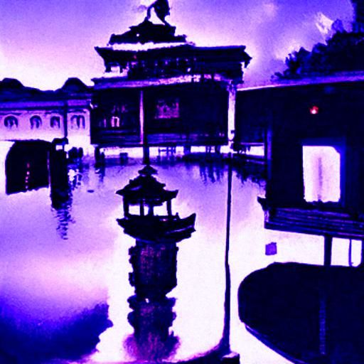 Golden Temple Palace in Stormy Night Reflection