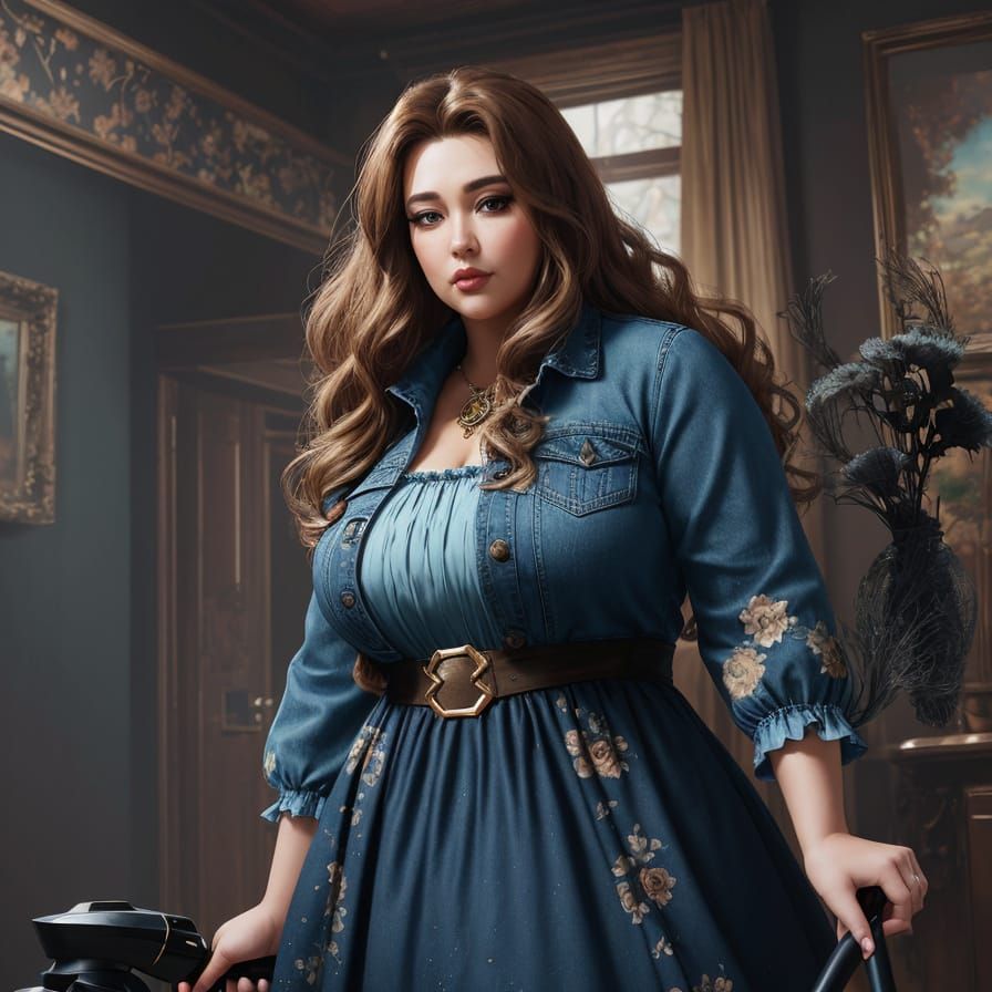 Surreal Fantasy Maid Confronts Dark Spiders in Vibrant Matte...