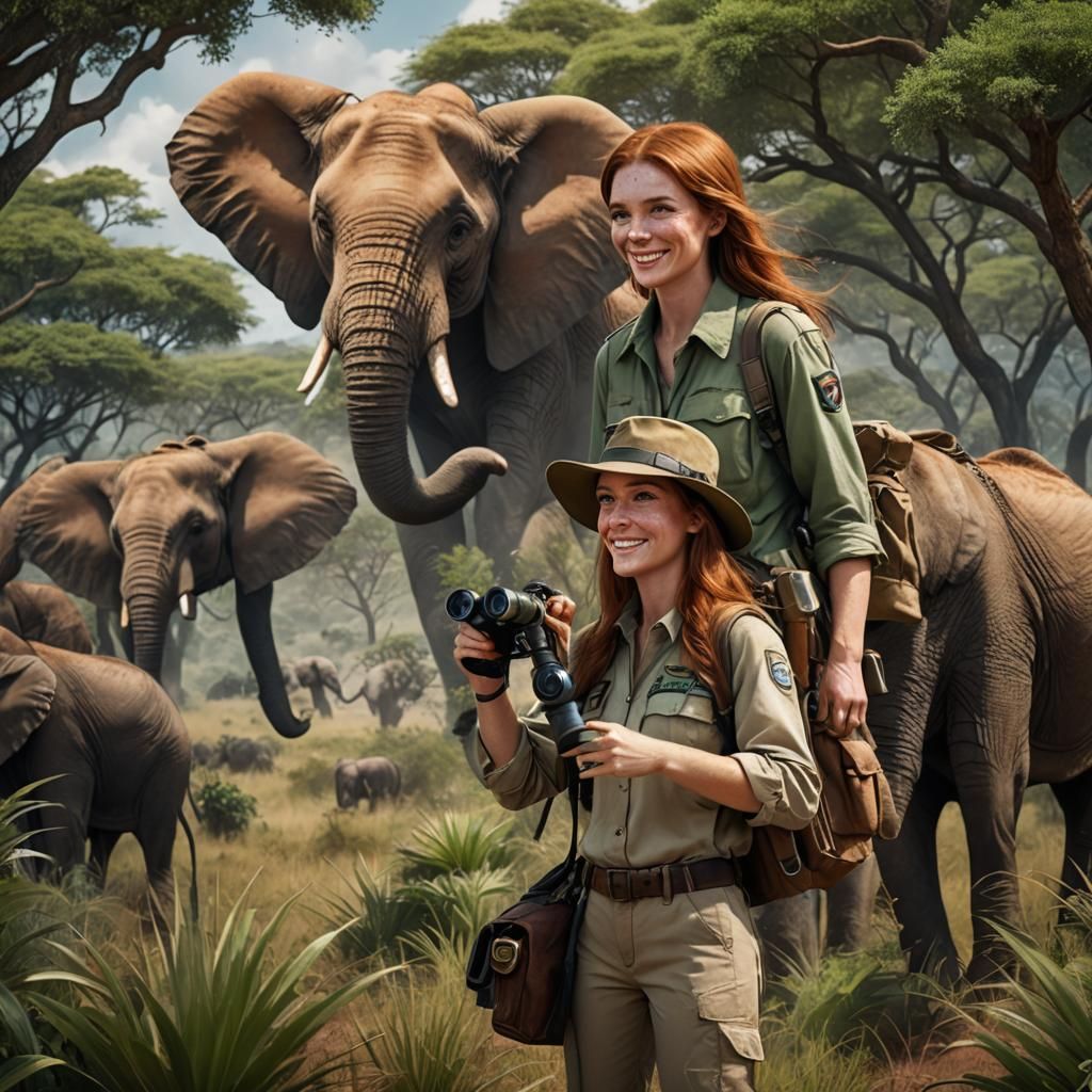 Smiling Woman on Safari: Detailed Matte Painting