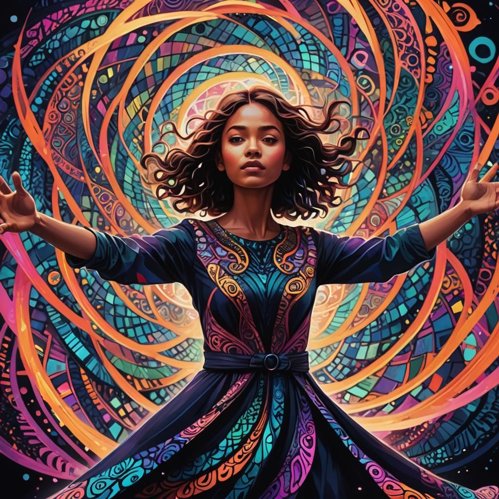 Abstract Woman in Swirling Vortex: Digital Art