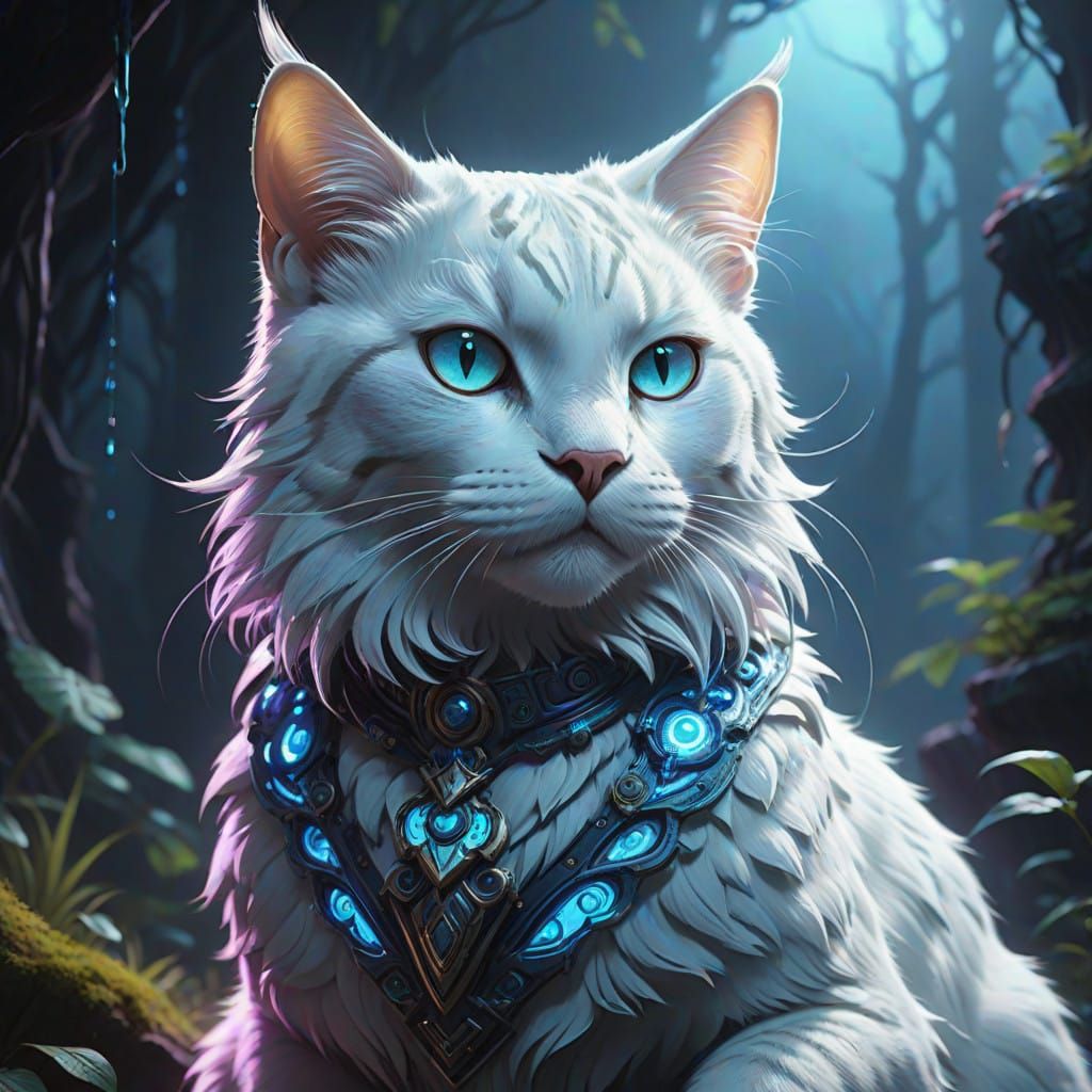 Ethereal White Cat Radiates Ultraviolet Glow
