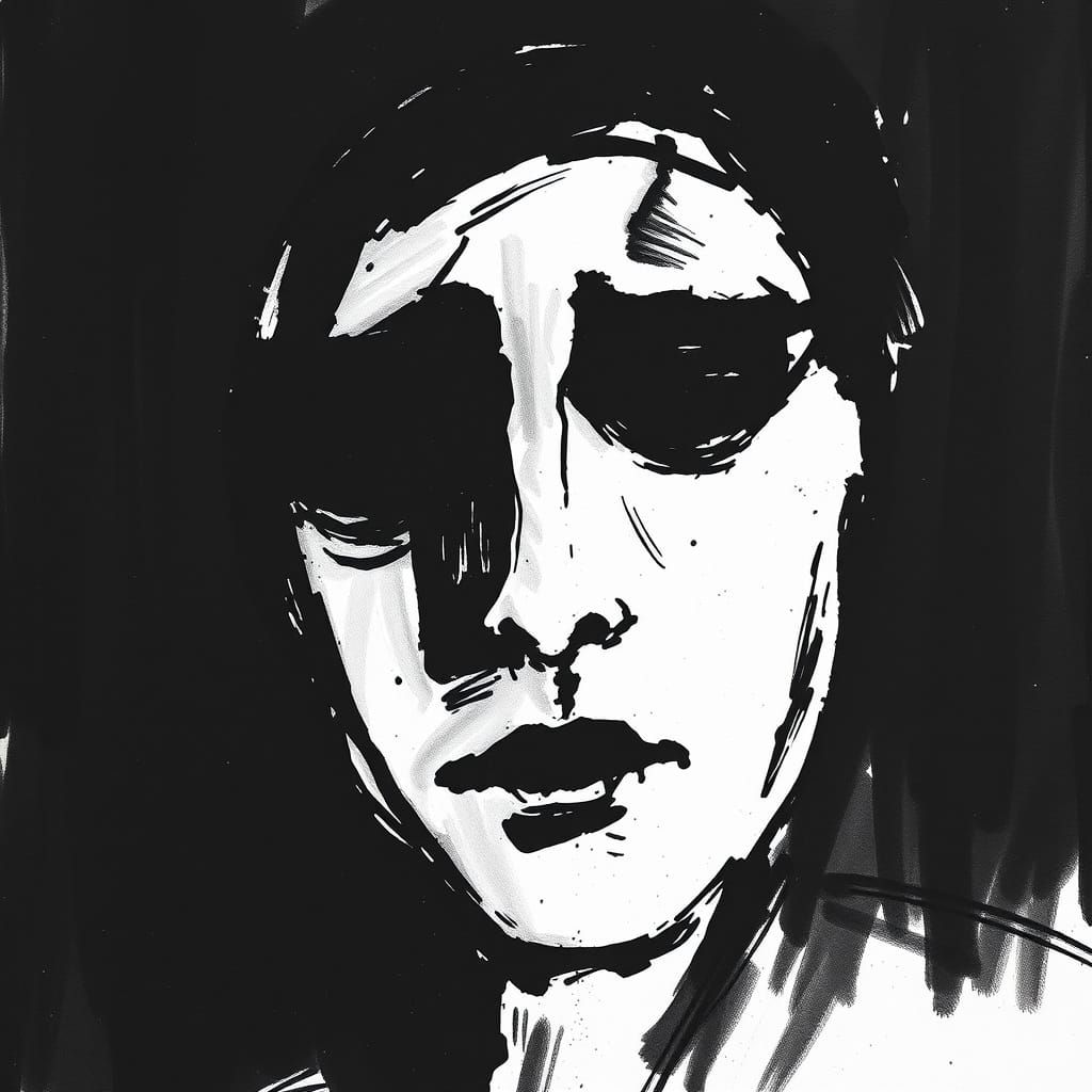 Abstract Expressionist Face in Darkness