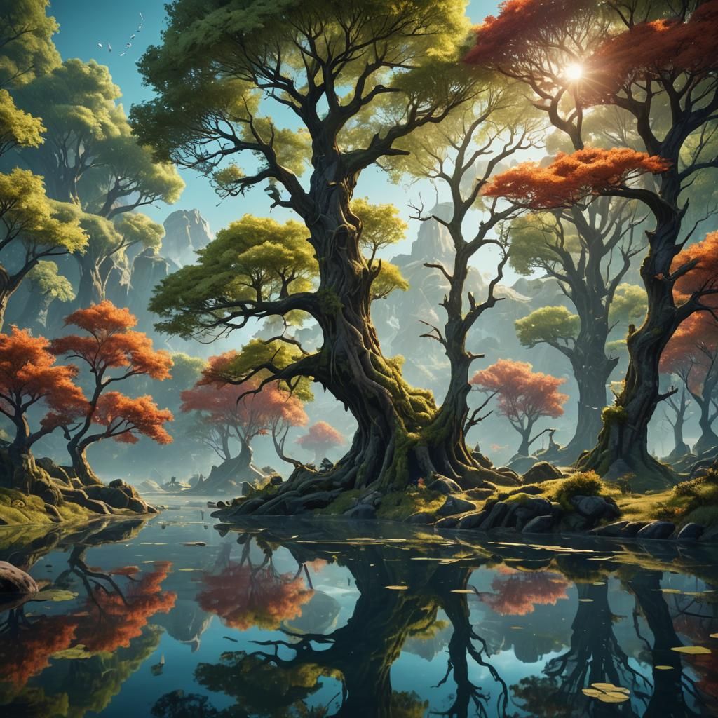 Tranquil Water Reflection: Nature's Beauty in Matte Painting