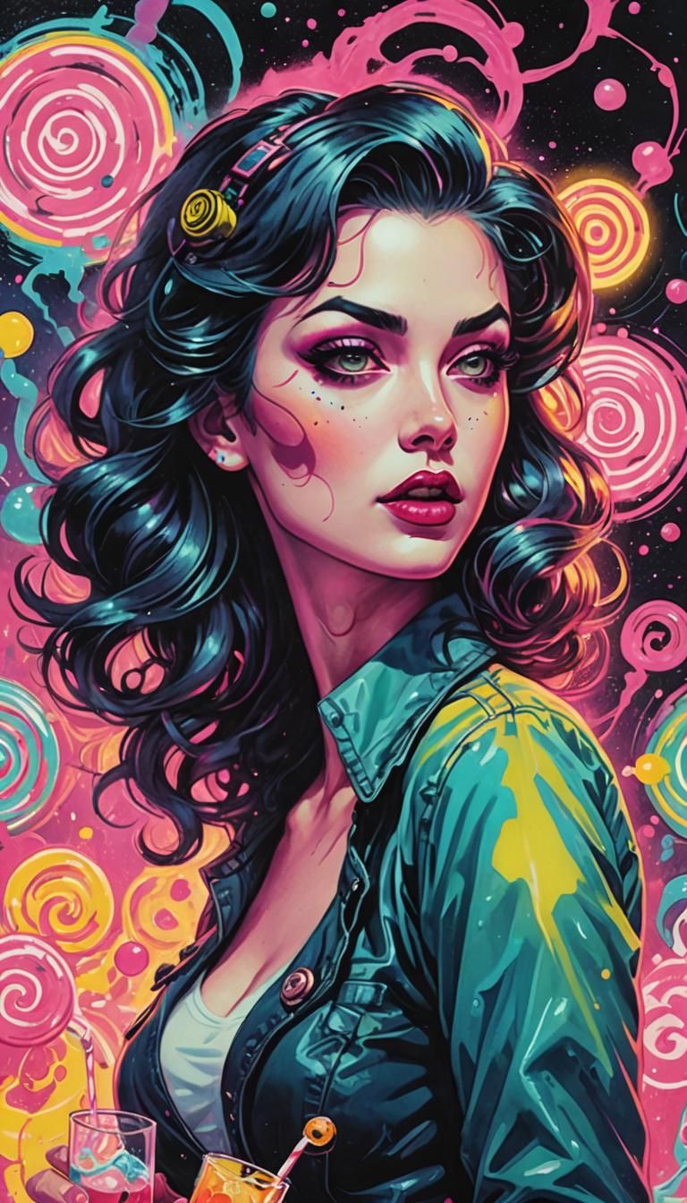 Radioactive Soda Pinup Poster in Cyberpunk Pop Art