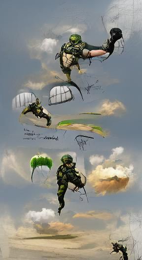 concept art deviantart maximalist army airborne ranger jumping from airplane in full combat gear with parachute