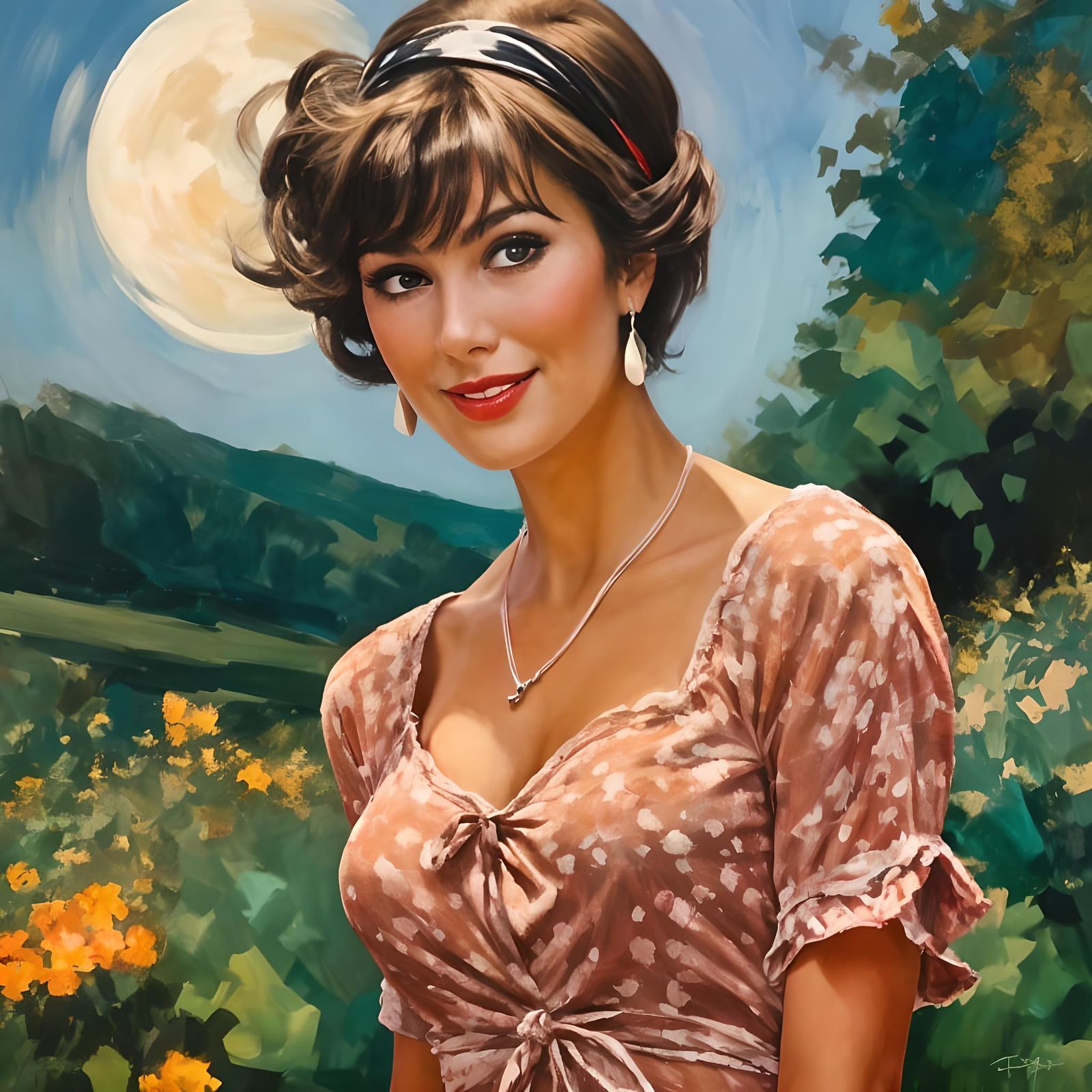 Impressionist Portrait of Woman with Polka Dot Headband