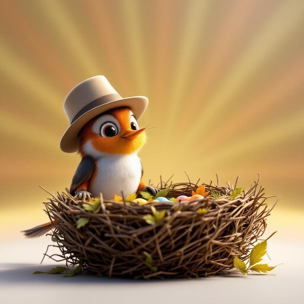 Robin Gardener Showing Off Giant Nest in 3D Style