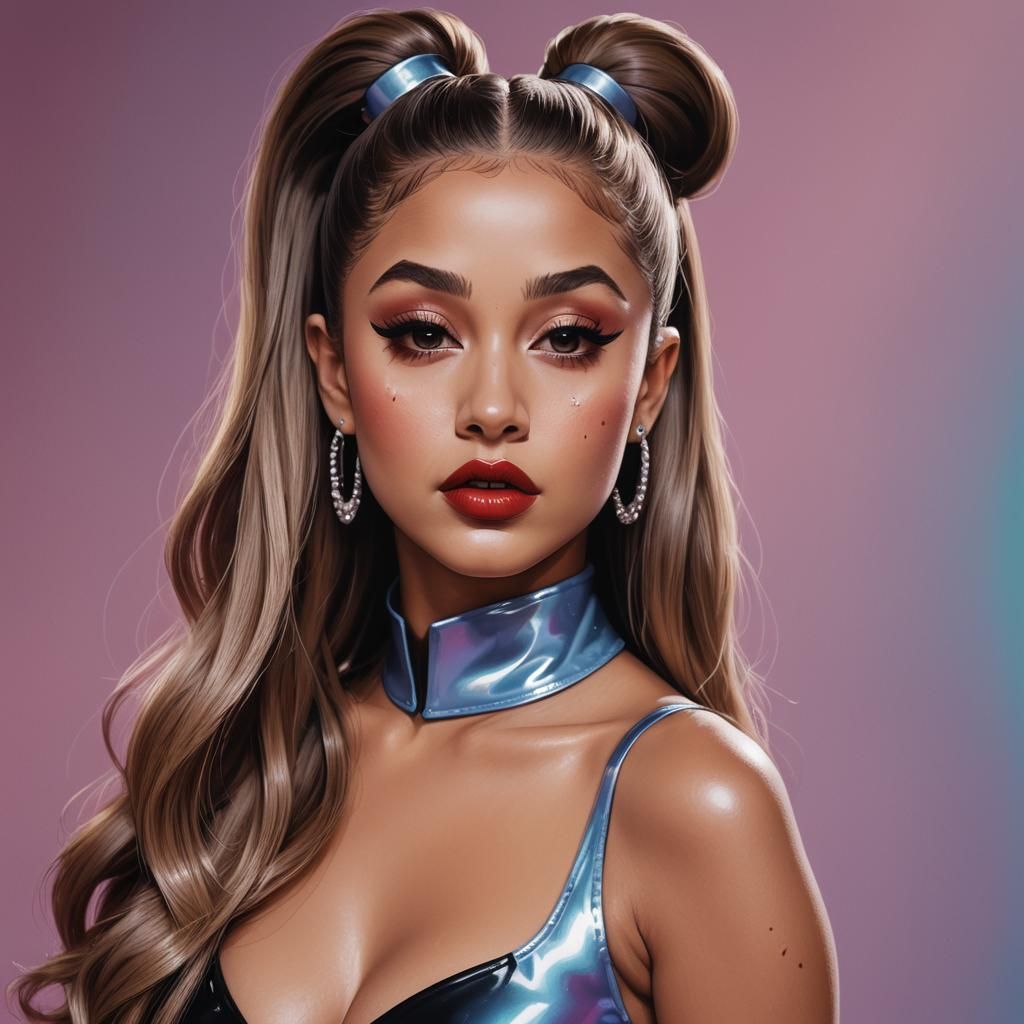 Hyperrealistic Mistress with High Ponytail in Splash Art