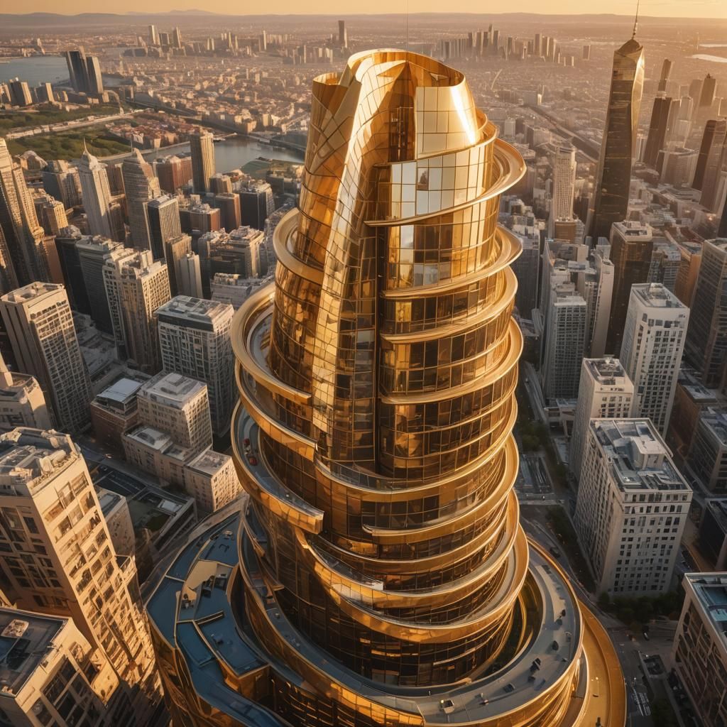 Golden Spiral Tower: A Modern Architectural Digital Painting