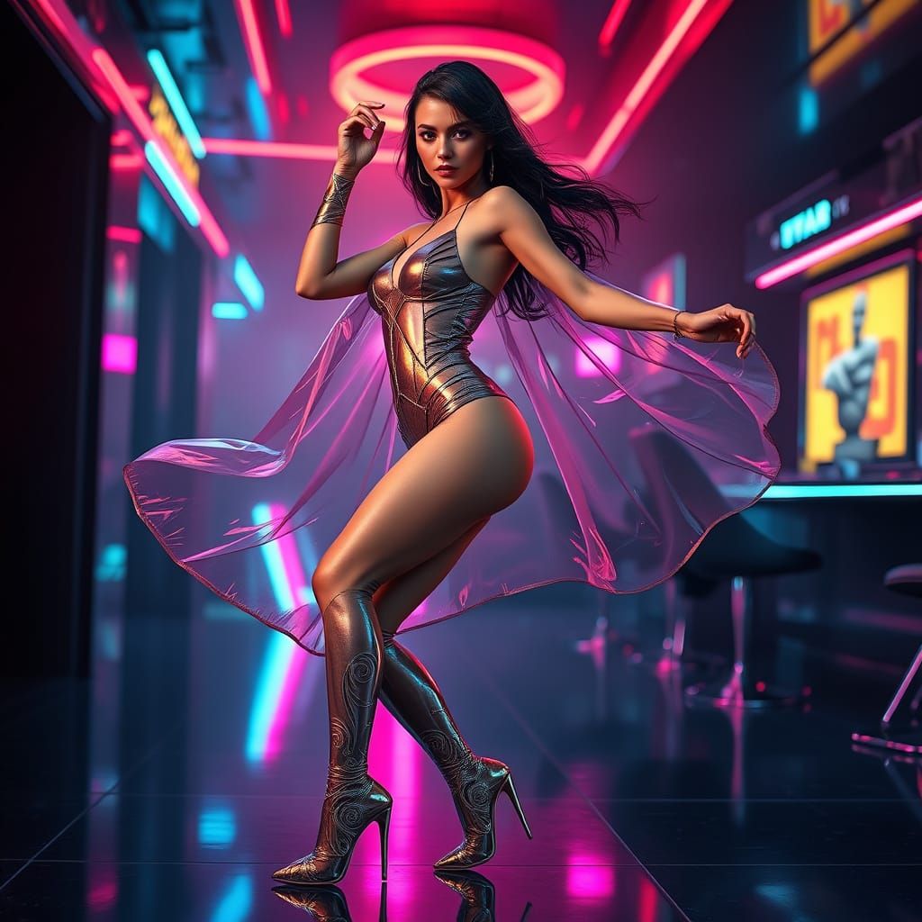 Futuristic Dancer in Neon Club