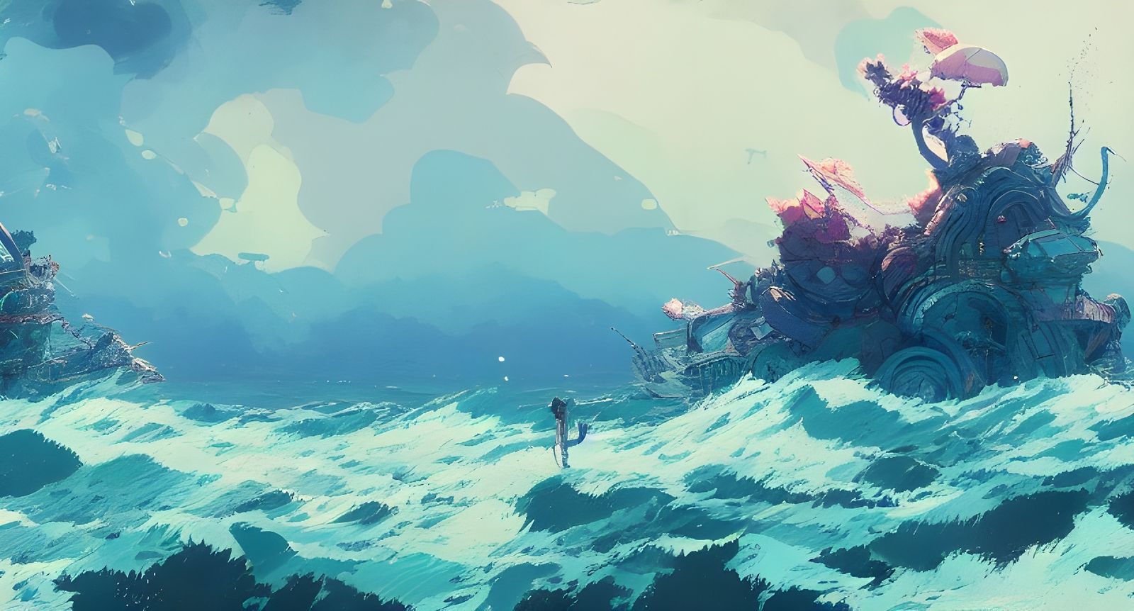 Stormy Sea: Ghibli-Inspired Digital Illustration
