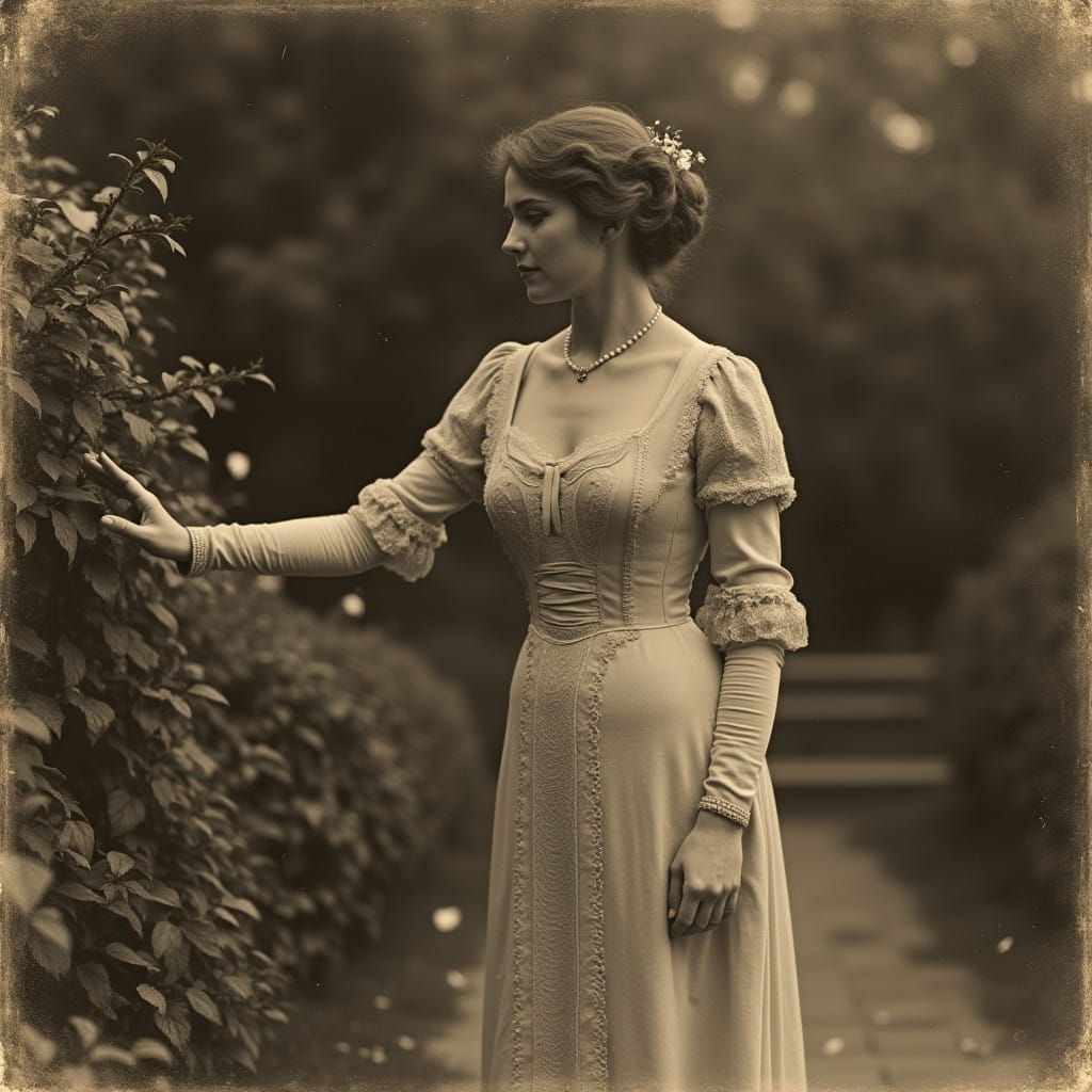 Elegant Victorian Lady in a Whimsical Garden