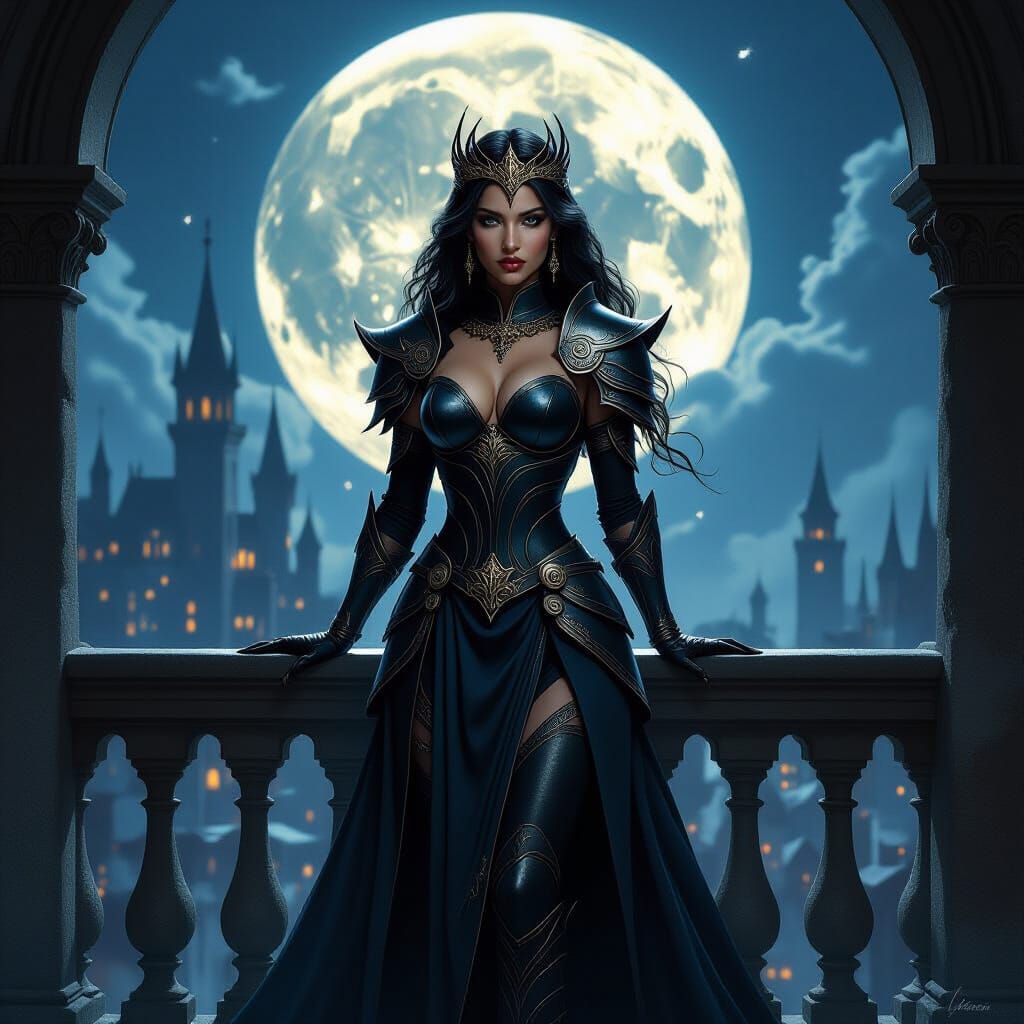 Regal Latina Queen in Dark Fantasy Armor