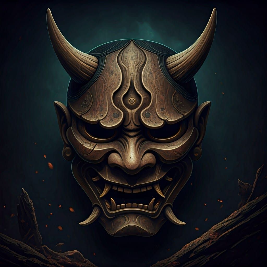 Ancient, Mystical Oni Mask in Chiaroscuro