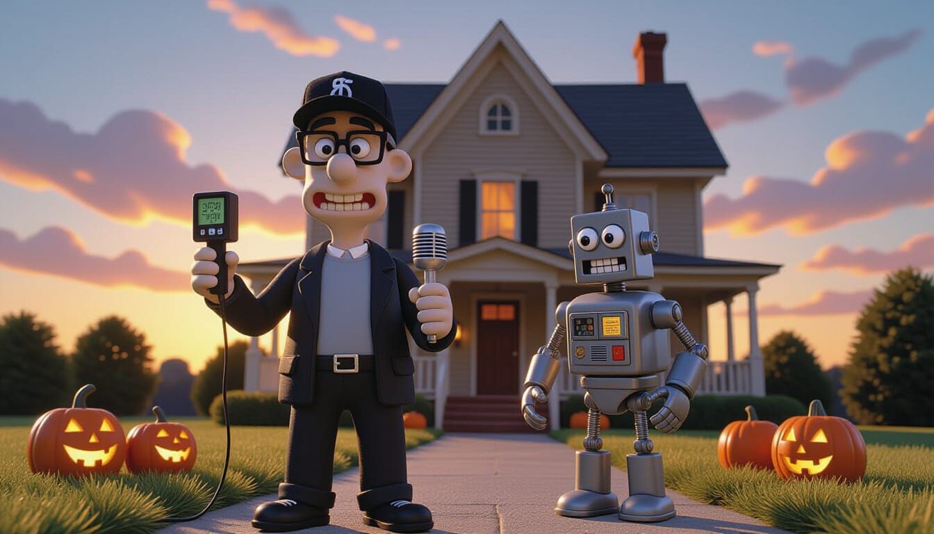 Claymation Paranormal Investigator and Robot at Haunted Hous...