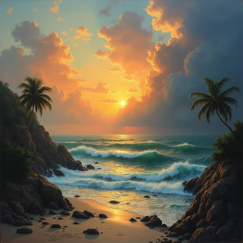 Turbulent Tropical Sunrise in Romantic Style