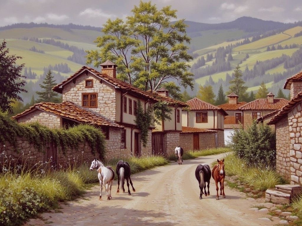 Idyllic Rural Landscape with Stone Cottages