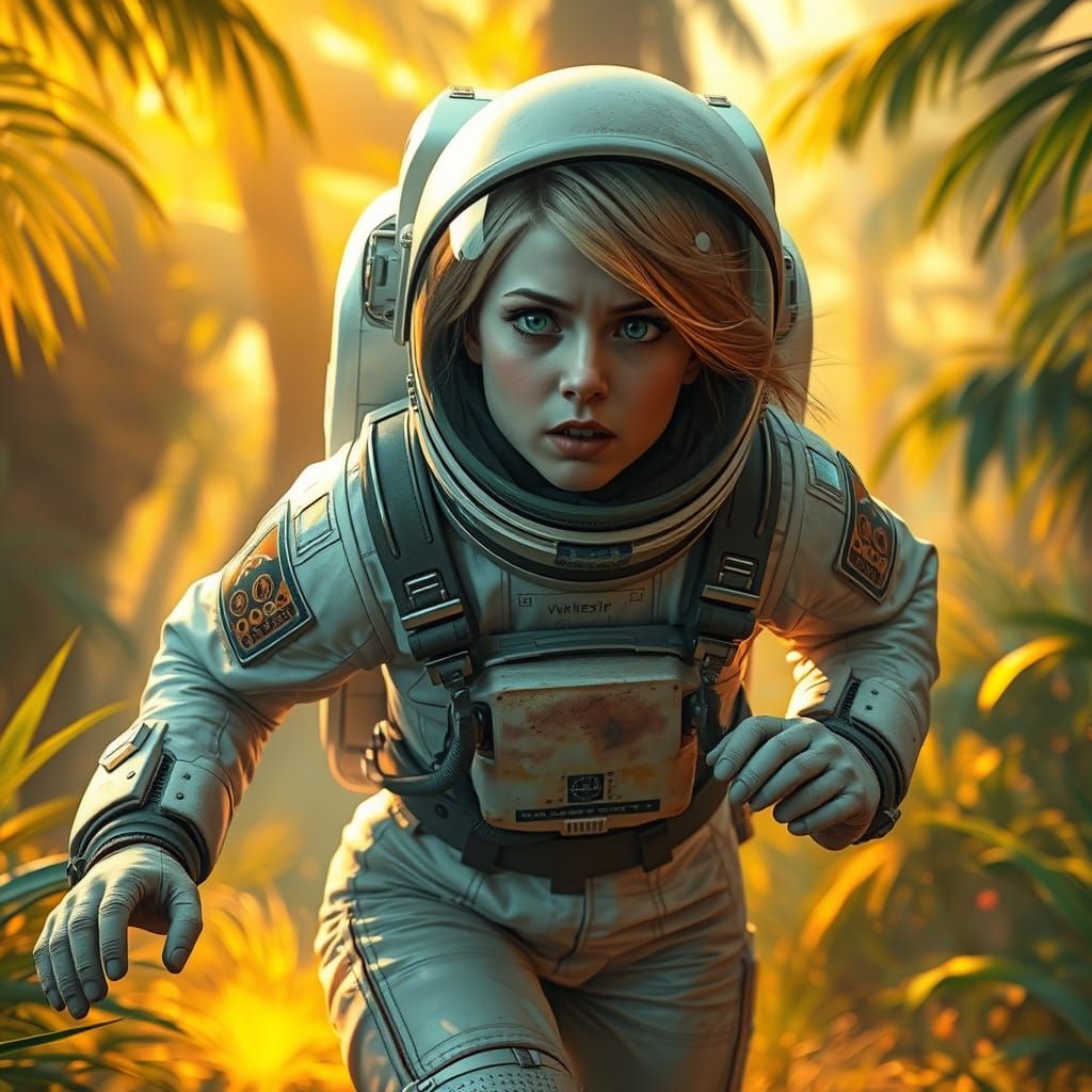 Astronaut's Escape Through an Alien Jungle