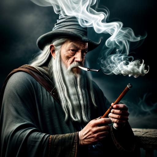 Gandalf the Grey Smoking Shisha: Hyperrealistic Image