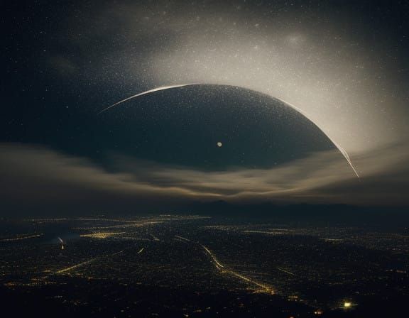 Serene Cityscape Under Crescent Moonlight