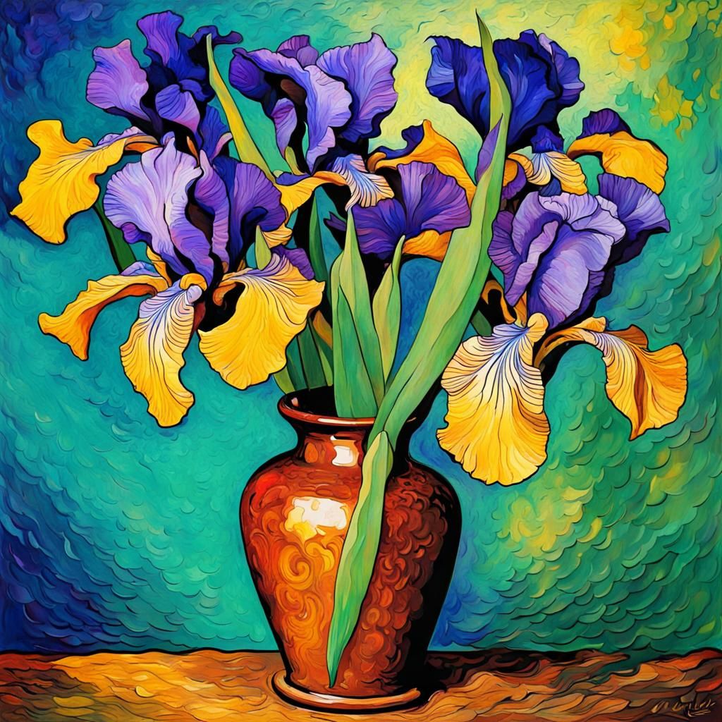 Iris Still Life in Van Gogh Style