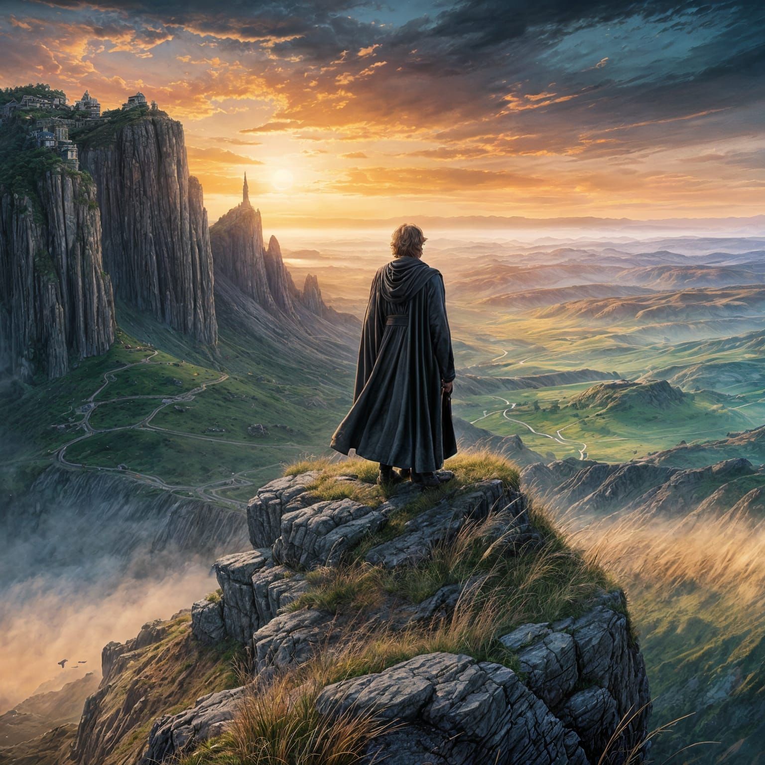 Luke Skywalker Sunset: Watercolor Fantasy Concept Art