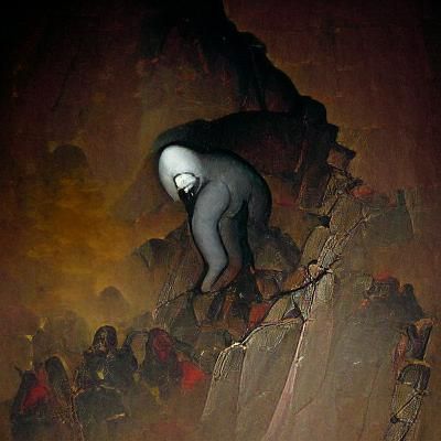 Faceless Figure Climbs Endless Pit: Horror Illustration