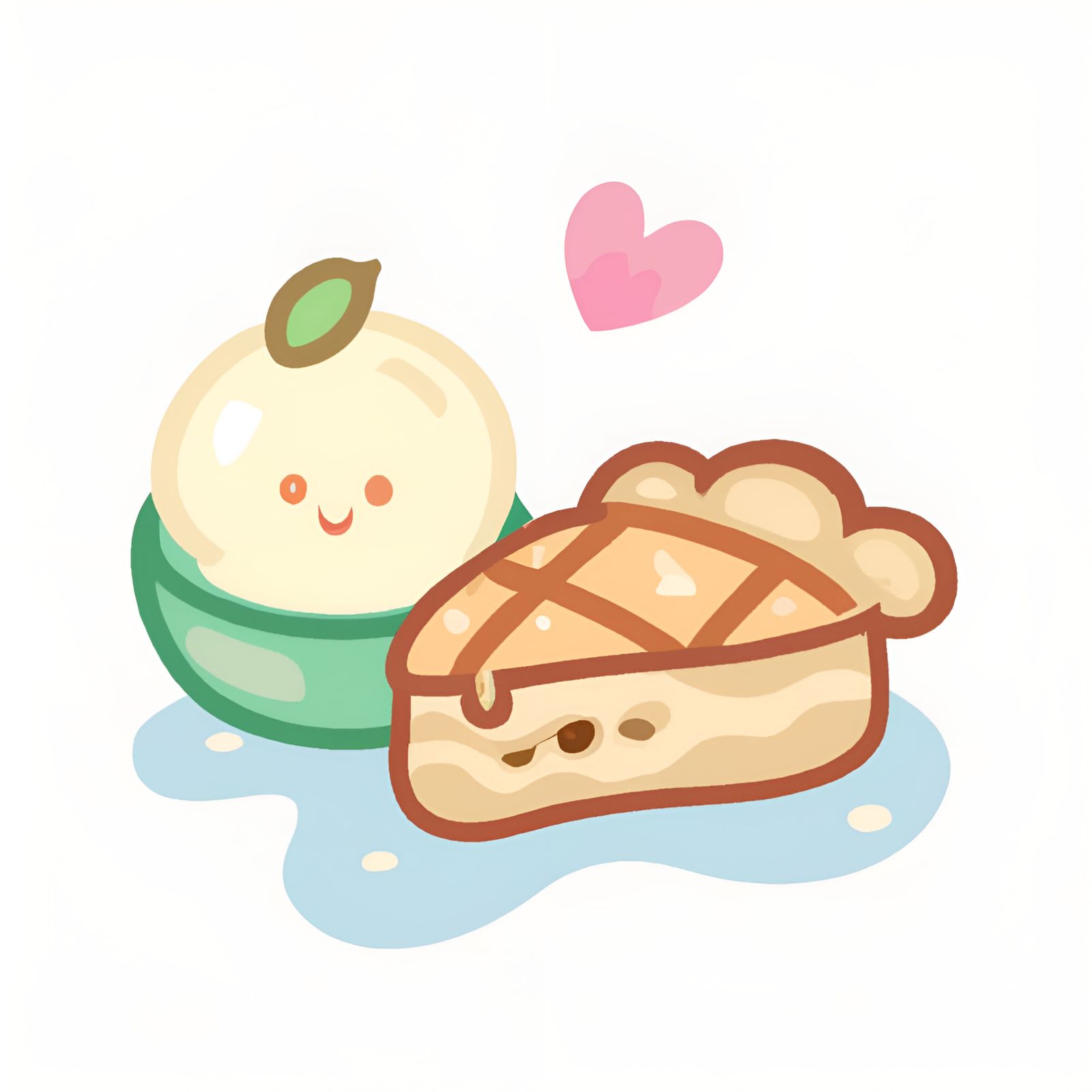 Delicious Slice Of Kawaii Pie & Bowl Of Ice Cream